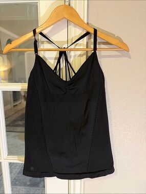 Athleta Black Strappy Built-In Bra Tank Top Mesh Detail